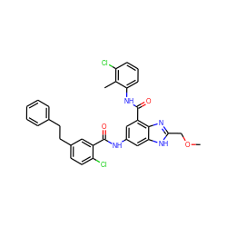 COCc1nc2c(C(=O)Nc3cccc(Cl)c3C)cc(NC(=O)c3cc(CCc4ccccc4)ccc3Cl)cc2[nH]1 ZINC000205656919