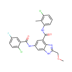 COCc1nc2c(C(=O)Nc3cccc(Cl)c3C)cc(NC(=O)c3cc(F)ccc3Cl)cc2[nH]1 ZINC000207723289