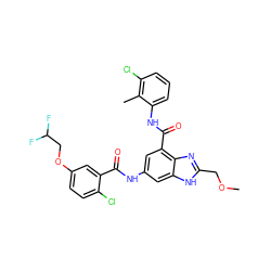 COCc1nc2c(C(=O)Nc3cccc(Cl)c3C)cc(NC(=O)c3cc(OCC(F)F)ccc3Cl)cc2[nH]1 ZINC000218701470