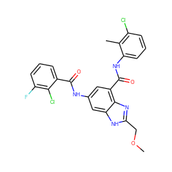 COCc1nc2c(C(=O)Nc3cccc(Cl)c3C)cc(NC(=O)c3cccc(F)c3Cl)cc2[nH]1 ZINC000207725329