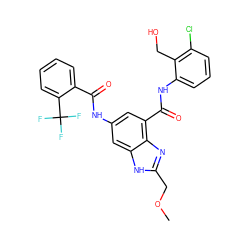 COCc1nc2c(C(=O)Nc3cccc(Cl)c3CO)cc(NC(=O)c3ccccc3C(F)(F)F)cc2[nH]1 ZINC000207760169