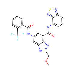 COCc1nc2c(C(=O)Nc3cccc4nsnc34)cc(NC(=O)c3ccccc3C(F)(F)F)cc2[nH]1 ZINC000218706844