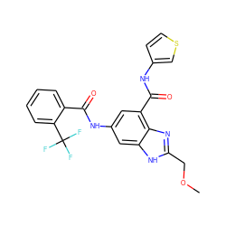 COCc1nc2c(C(=O)Nc3ccsc3)cc(NC(=O)c3ccccc3C(F)(F)F)cc2[nH]1 ZINC000218703189