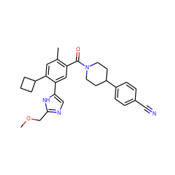 COCc1ncc(-c2cc(C(=O)N3CCC(c4ccc(C#N)cc4)CC3)c(C)cc2C2CCC2)[nH]1 ZINC000098185920