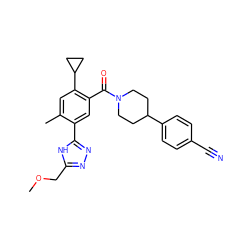 COCc1nnc(-c2cc(C(=O)N3CCC(c4ccc(C#N)cc4)CC3)c(C3CC3)cc2C)[nH]1 ZINC000150318218