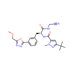 COCc1nnc(-c2cccc(C[C@H](NC(=O)c3cc(C(C)(C)C)nn3C)C(=O)NCC#N)c2)o1 ZINC000043013700