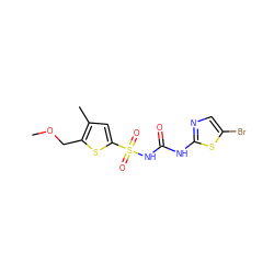 COCc1sc(S(=O)(=O)NC(=O)Nc2ncc(Br)s2)cc1C ZINC000045336011