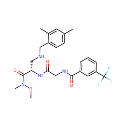 CON(C)C(=O)[C@H](CNCc1ccc(C)cc1C)NC(=O)CNC(=O)c1cccc(C(F)(F)F)c1 ZINC000028952385