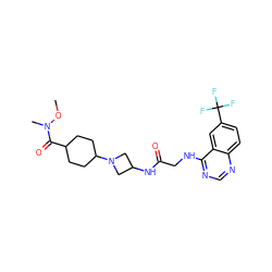 CON(C)C(=O)C1CCC(N2CC(NC(=O)CNc3ncnc4ccc(C(F)(F)F)cc34)C2)CC1 ZINC000149147827