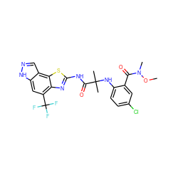 CON(C)C(=O)c1cc(Cl)ccc1NC(C)(C)C(=O)Nc1nc2c(C(F)(F)F)cc3[nH]ncc3c2s1 ZINC000202049325