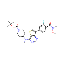 CON(C)C(=O)c1ccc(-c2csc3c(N(C)C4CCN(C(=O)OC(C)(C)C)CC4)ncnc23)cc1F ZINC001772601128