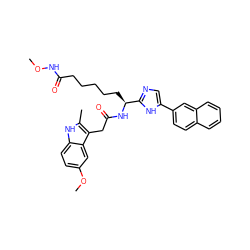 CONC(=O)CCCCC[C@H](NC(=O)Cc1c(C)[nH]c2ccc(OC)cc12)c1ncc(-c2ccc3ccccc3c2)[nH]1 ZINC000044352622