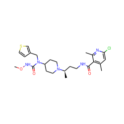 CONC(=O)N(Cc1ccsc1)C1CCN([C@H](C)CCNC(=O)c2c(C)cc(Cl)nc2C)CC1 ZINC000095555349