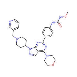 CONC(=O)Nc1ccc(-c2nc(N3CCOCC3)c3cnn(C4CCN(Cc5cccnc5)CC4)c3n2)cc1 ZINC000049783758