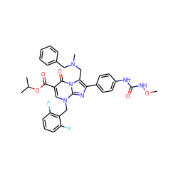 CONC(=O)Nc1ccc(-c2nc3n(Cc4c(F)cccc4F)cc(C(=O)OC(C)C)c(=O)n3c2CN(C)Cc2ccccc2)cc1 ZINC000026186025