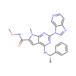 CONC(=O)c1cc2c(N[C@@H](C)c3ccccc3)nc(-n3cnc4ccncc43)nc2n1C ZINC000028822403