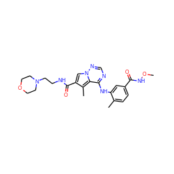 CONC(=O)c1ccc(C)c(Nc2ncnn3cc(C(=O)NCCN4CCOCC4)c(C)c23)c1 ZINC000014974245