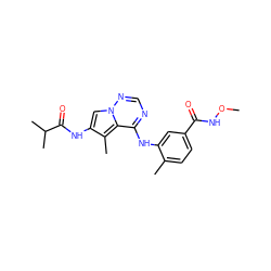 CONC(=O)c1ccc(C)c(Nc2ncnn3cc(NC(=O)C(C)C)c(C)c23)c1 ZINC000014974254