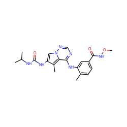 CONC(=O)c1ccc(C)c(Nc2ncnn3cc(NC(=O)NC(C)C)c(C)c23)c1 ZINC000014974257