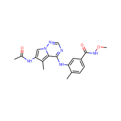 CONC(=O)c1ccc(C)c(Nc2ncnn3cc(NC(C)=O)c(C)c23)c1 ZINC000014974248