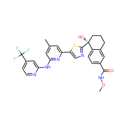 CONC(=O)c1ccc2c(c1)CCC[C@]2(O)c1ncc(-c2cc(C)cc(Nc3cc(C(F)(F)F)ccn3)n2)s1 ZINC000142599480