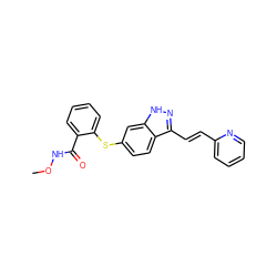 CONC(=O)c1ccccc1Sc1ccc2c(/C=C/c3ccccn3)n[nH]c2c1 ZINC000136286653