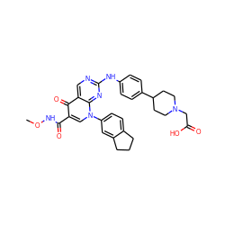 CONC(=O)c1cn(-c2ccc3c(c2)CCC3)c2nc(Nc3ccc(C4CCN(CC(=O)O)CC4)cc3)ncc2c1=O ZINC000044351635