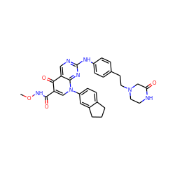 CONC(=O)c1cn(-c2ccc3c(c2)CCC3)c2nc(Nc3ccc(CCN4CCNC(=O)C4)cc3)ncc2c1=O ZINC000044306818