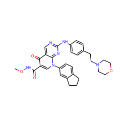 CONC(=O)c1cn(-c2ccc3c(c2)CCC3)c2nc(Nc3ccc(CCN4CCOCC4)cc3)ncc2c1=O ZINC000042891000