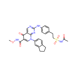 CONC(=O)c1cn(-c2ccc3c(c2)CCC3)c2nc(Nc3ccc(CCS(=O)(=O)NC(C)=O)cc3)ncc2c1=O ZINC000044307129