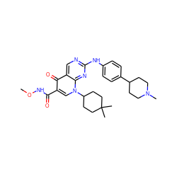 CONC(=O)c1cn(C2CCC(C)(C)CC2)c2nc(Nc3ccc(C4CCN(C)CC4)cc3)ncc2c1=O ZINC000040423726