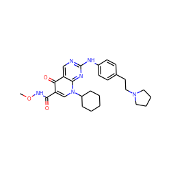 CONC(=O)c1cn(C2CCCCC2)c2nc(Nc3ccc(CCN4CCCC4)cc3)ncc2c1=O ZINC000039136227