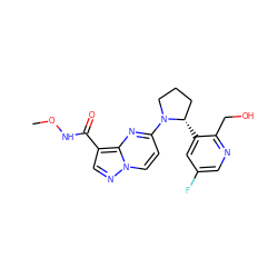 CONC(=O)c1cnn2ccc(N3CCC[C@@H]3c3cc(F)cnc3CO)nc12 ZINC000165616824