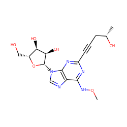 CONc1nc(C#CC[C@H](C)O)nc2c1ncn2[C@@H]1O[C@H](CO)[C@@H](O)[C@H]1O ZINC000034800851