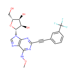 CONc1nc(C#Cc2cccc(C(F)(F)F)c2)nc2c1ncn2[C@@H]1O[C@H](CO)[C@@H](O)[C@H]1O ZINC000034800875