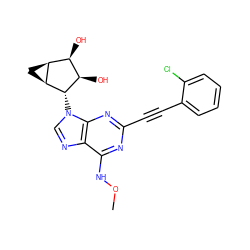 CONc1nc(C#Cc2ccccc2Cl)nc2c1ncn2[C@H]1[C@H](O)[C@H](O)[C@@H]2C[C@@H]21 ZINC000084687361