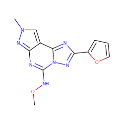 CONc1nc2nn(C)cc2c2nc(-c3ccco3)nn12 ZINC000095578761