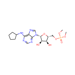 COP(=O)(OC)OC[C@H]1O[C@@H](n2cnc3c(NC4CCCC4)ncnc32)[C@H](O)[C@@H]1O ZINC000095554436