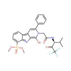 COP(=O)(OC)c1cccc2c3cc(-c4ccccc4)n(CC(=O)N[C@H](C(=O)C(F)(F)F)C(C)C)c(O)c-3nc12 ZINC000100729472