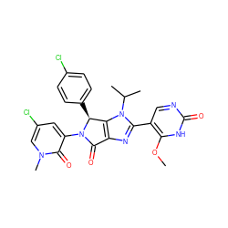 COc1[nH]c(=O)ncc1-c1nc2c(n1C(C)C)[C@H](c1ccc(Cl)cc1)N(c1cc(Cl)cn(C)c1=O)C2=O ZINC000261075218