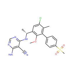 COc1c([C@@H](C)Nc2ncnc(N)c2C#N)cc(Cl)c(C)c1-c1ccc(S(C)(=O)=O)cc1 ZINC000146946282