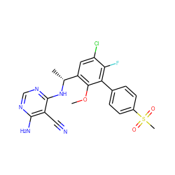 COc1c([C@@H](C)Nc2ncnc(N)c2C#N)cc(Cl)c(F)c1-c1ccc(S(C)(=O)=O)cc1 ZINC000149047503