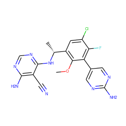 COc1c([C@@H](C)Nc2ncnc(N)c2C#N)cc(Cl)c(F)c1-c1cnc(N)nc1 ZINC000146927518