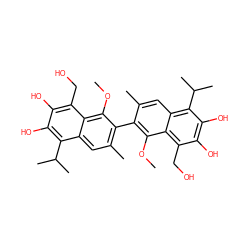 COc1c(-c2c(C)cc3c(C(C)C)c(O)c(O)c(CO)c3c2OC)c(C)cc2c(C(C)C)c(O)c(O)c(CO)c12 ZINC000026975576