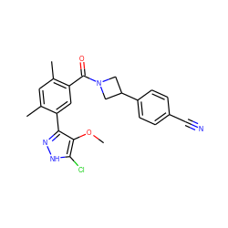 COc1c(-c2cc(C(=O)N3CC(c4ccc(C#N)cc4)C3)c(C)cc2C)n[nH]c1Cl ZINC000219041500