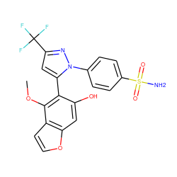 COc1c(-c2cc(C(F)(F)F)nn2-c2ccc(S(N)(=O)=O)cc2)c(O)cc2occc12 ZINC000103257048