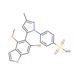 COc1c(-c2cc(C)nn2-c2ccc(S(N)(=O)=O)cc2)c(O)cc2occc12 ZINC000103257045