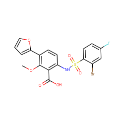 COc1c(-c2ccco2)ccc(NS(=O)(=O)c2ccc(F)cc2Br)c1C(=O)O ZINC000014965071