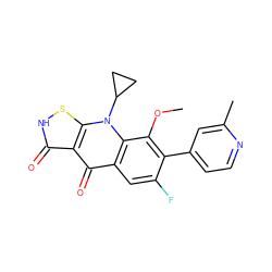 COc1c(-c2ccnc(C)c2)c(F)cc2c(=O)c3c(=O)[nH]sc3n(C3CC3)c12 ZINC000035090203