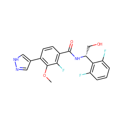 COc1c(-c2cn[nH]c2)ccc(C(=O)N[C@H](CO)c2c(F)cccc2F)c1F ZINC001772583573